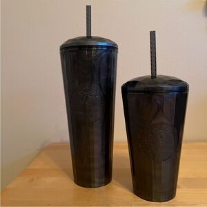 MWT Set of 2 Starbucks Iridescent Black Pearl Marbled Cold Cups Venti and Grande